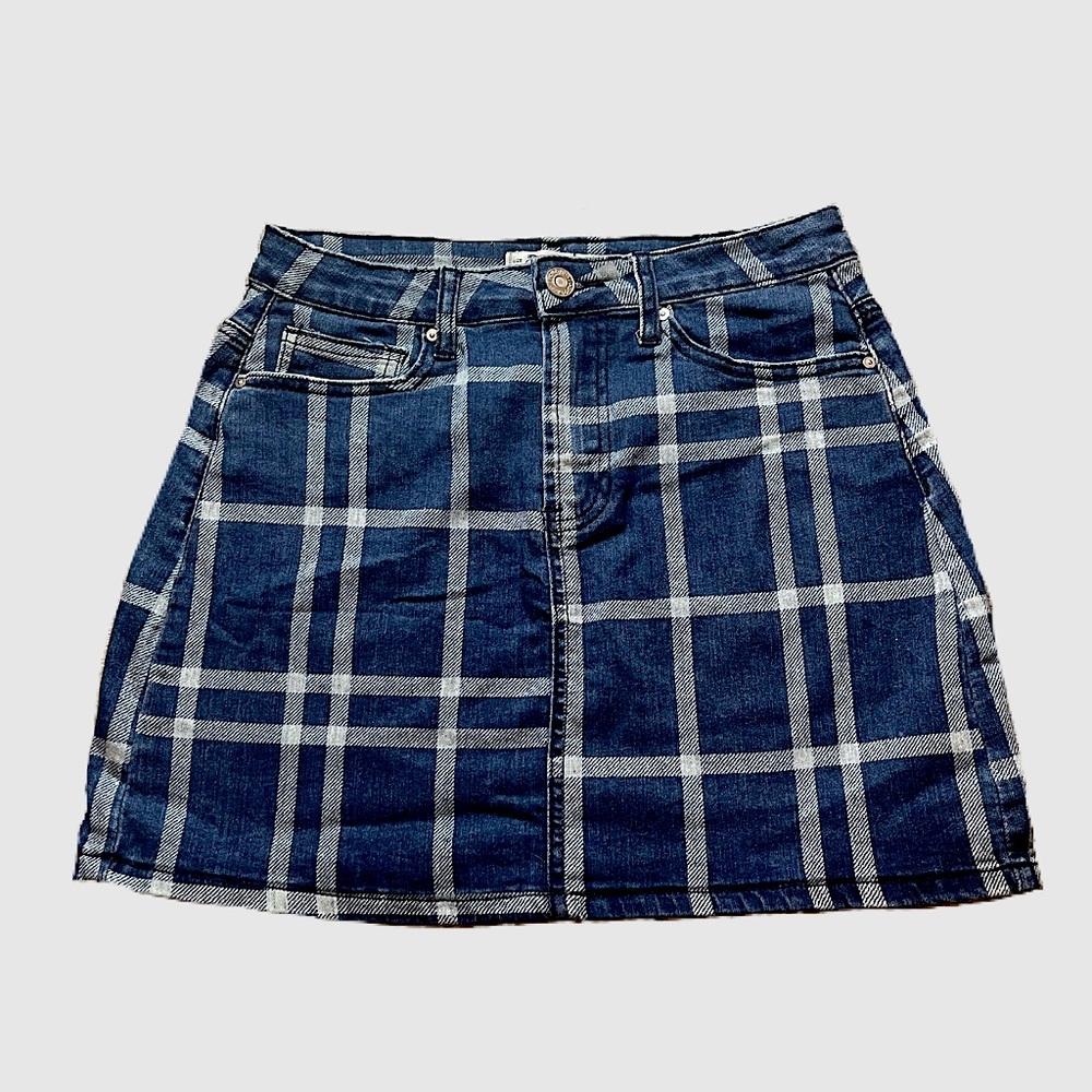 Indigo Rein Plaid Denim Mini Skirt